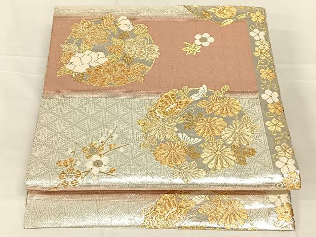 平和屋着物◎佐賀錦　六通柄袋帯　能姿趣麗花丸文　金銀糸　三越扱い　正絹　逸品　AABN2536dk