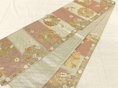 平和屋着物◎佐賀錦　六通柄袋帯　能姿趣麗花丸文　金銀糸　三越扱い　正絹　逸品　AABN2536dk