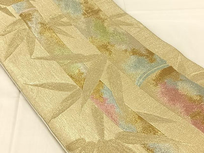平和屋着物◎六通柄袋帯　笹竹文　金銀糸　正絹　逸品　AABN2537dk