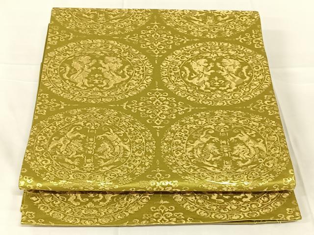 平和屋着物◎六通柄袋帯　鳥獣丸文　金糸　正絹　逸品　AABN2539dk