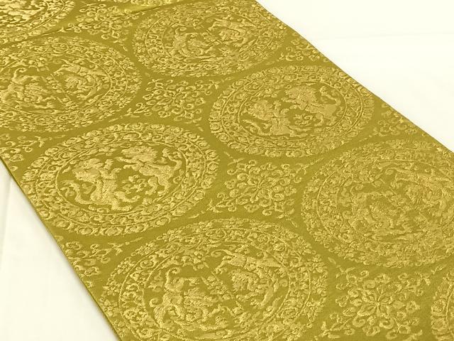 平和屋着物◎六通柄袋帯　鳥獣丸文　金糸　正絹　逸品　AABN2539dk
