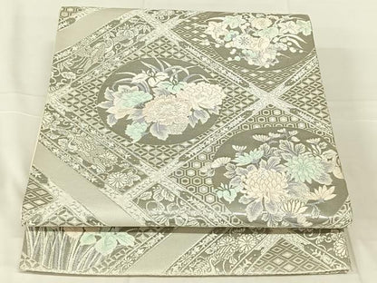 平和屋着物◎六通柄袋帯　花丸文　銀糸　正絹　逸品　AABN2540dk