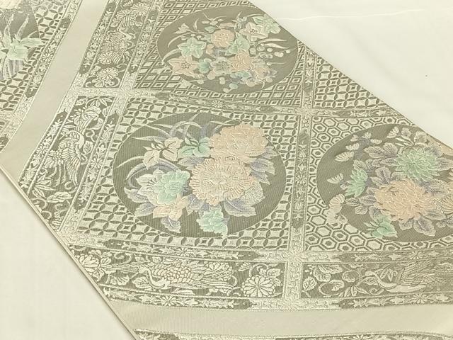 平和屋着物◎六通柄袋帯　花丸文　銀糸　正絹　逸品　AABN2540dk