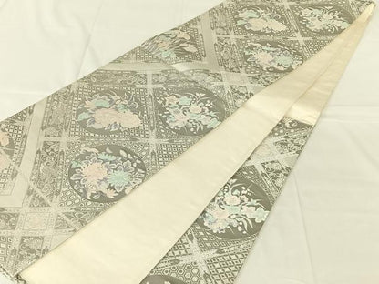 平和屋着物◎六通柄袋帯　花丸文　銀糸　正絹　逸品　AABN2540dk