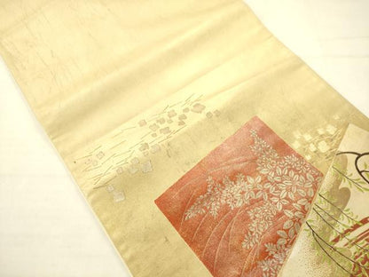 平和屋着物◎太鼓柄袋帯　色紙重ね花文　金彩　正絹　逸品　AABN2570ps