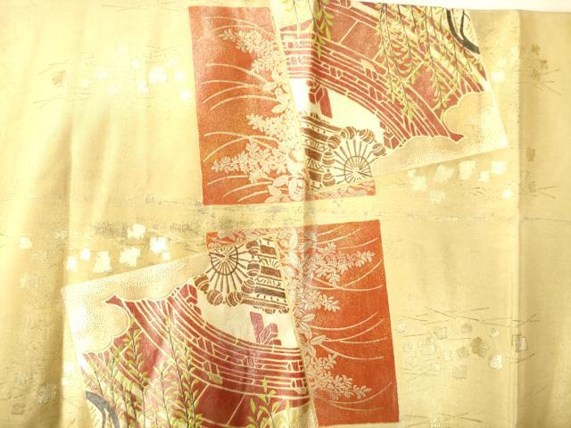 平和屋着物◎太鼓柄袋帯　色紙重ね花文　金彩　正絹　逸品　AABN2570ps