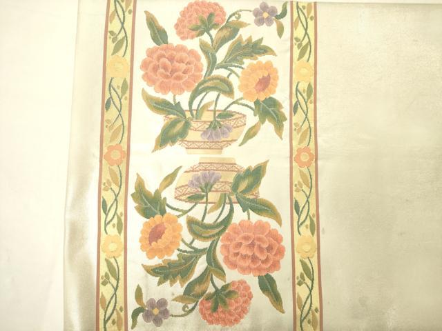 平和屋着物◎太鼓柄袋帯　飾花文　金糸　正絹　逸品　AABN2573ps