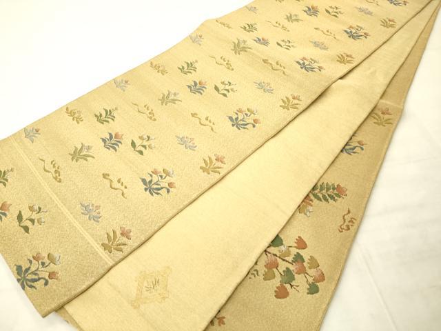 平和屋着物◎六通柄袋帯　草花文　金糸　正絹　逸品　AABN2577ps