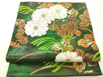 平和屋着物◎六通柄袋帯　草花文　銀糸　正絹　逸品　AABN2586ps