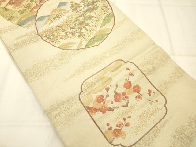 平和屋着物◎六通柄袋帯　風景丸文　金糸　正絹　逸品　AABN2587ps