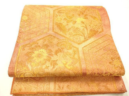 平和屋着物◎六通柄京袋帯　亀甲花文　金糸　正絹　逸品　AABN2589ps