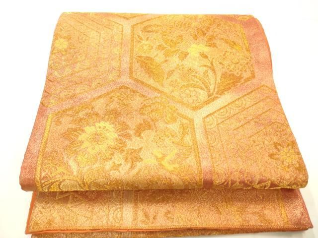 平和屋着物◎六通柄京袋帯　亀甲花文　金糸　正絹　逸品　AABN2589ps