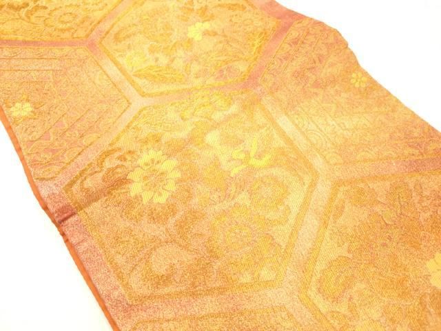 平和屋着物◎六通柄京袋帯　亀甲花文　金糸　正絹　逸品　AABN2589ps