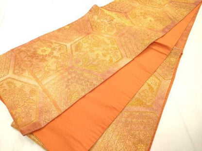 平和屋着物◎六通柄京袋帯　亀甲花文　金糸　正絹　逸品　AABN2589ps