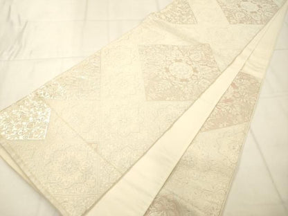 平和屋着物◎六通柄袋帯　天井花文　銀糸　正絹　逸品　AABN2590ps