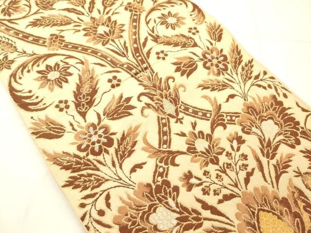 平和屋着物◎六通柄袋帯　更紗花文　金銀糸　正絹　逸品　AABN2592ps