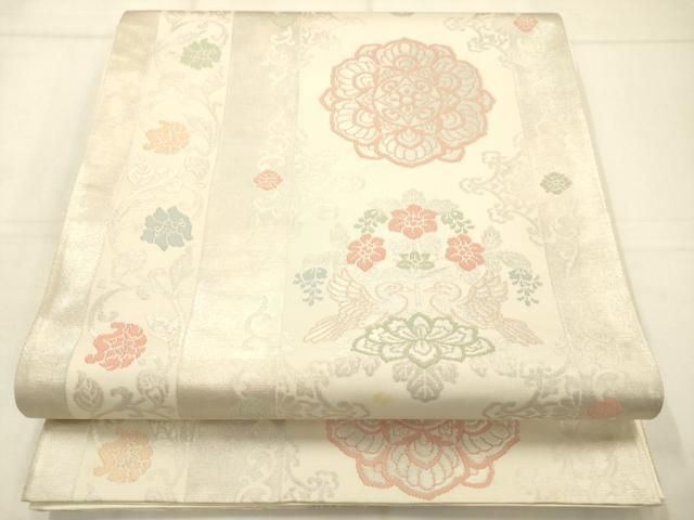 平和屋着物◎六通柄袋帯　花鳥文　銀糸　正絹　逸品　AABN2596ps