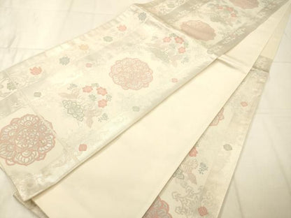 平和屋着物◎六通柄袋帯　花鳥文　銀糸　正絹　逸品　AABN2596ps