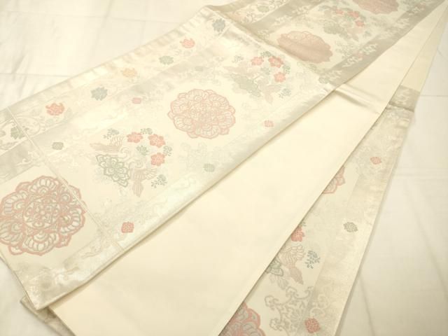 平和屋着物◎六通柄袋帯　花鳥文　銀糸　正絹　逸品　AABN2596ps