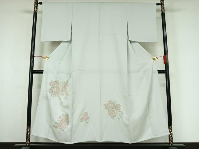 平和屋着物▽中国三大刺繍　スワトウ刺繍　汕頭刺繍　相良刺繍　総刺繍　訪問着　単衣　御所車花文　正絹　逸品　AABN2676jh