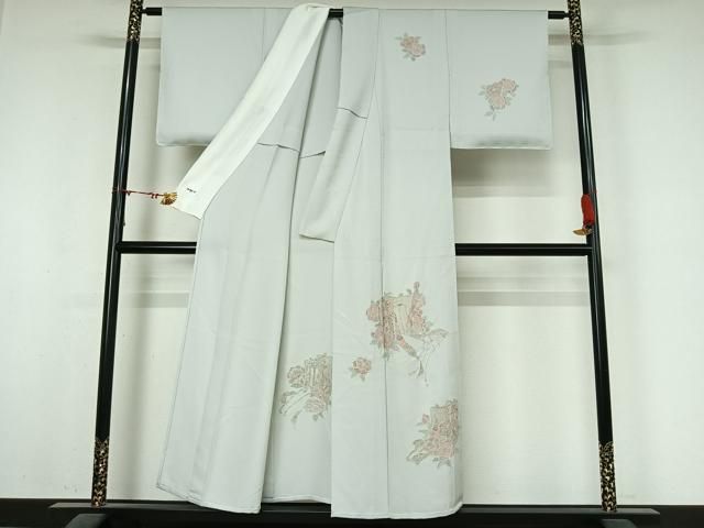 平和屋着物▽中国三大刺繍　スワトウ刺繍　汕頭刺繍　相良刺繍　総刺繍　訪問着　単衣　御所車花文　正絹　逸品　AABN2676jh