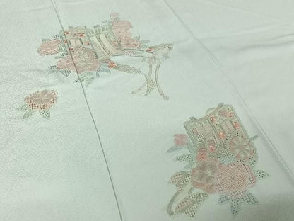 平和屋着物▽中国三大刺繍　スワトウ刺繍　汕頭刺繍　相良刺繍　総刺繍　訪問着　単衣　御所車花文　正絹　逸品　AABN2676jh