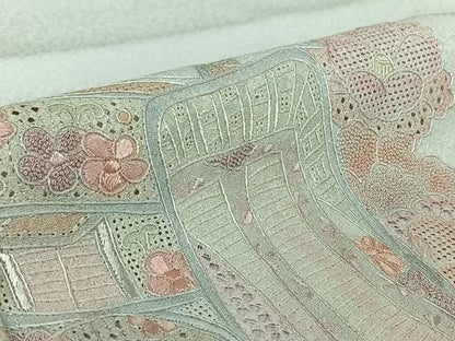 平和屋着物▽中国三大刺繍　スワトウ刺繍　汕頭刺繍　相良刺繍　総刺繍　訪問着　単衣　御所車花文　正絹　逸品　AABN2676jh