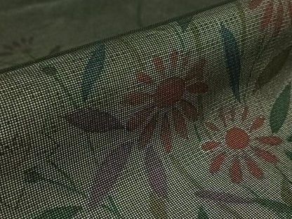 平和屋着物▽訪問着　無双　紗袷　紗×絽　草花文　黒地　銀彩　正絹　逸品　AABN2679jh