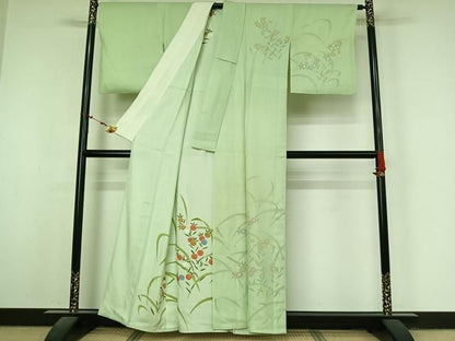平和屋着物▽訪問着　無双　紗袷　紗×絽　草花文　銀彩　正絹　逸品　AABN2729jh