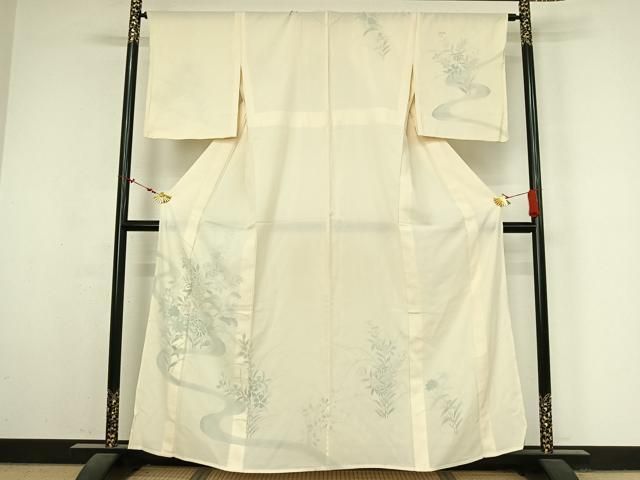 平和屋着物▽訪問着　無双　紗袷　紗×絽　手描き　流水花文　正絹　逸品　AABN2735jh