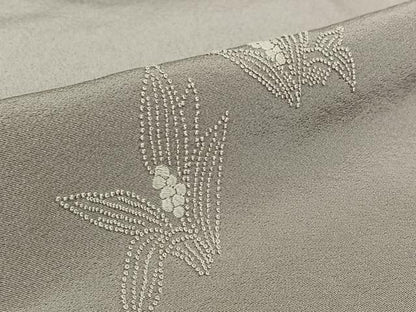 平和屋着物▽中国三大刺繍　相良刺繍　総刺繍　訪問着　単衣　草花文　牡丹鼠色地　正絹　逸品　AABN2744jh