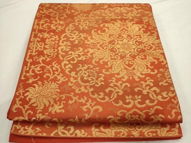平和屋着物◎六通柄袋帯　花唐草文　金糸　正絹　逸品　AABN2778ps