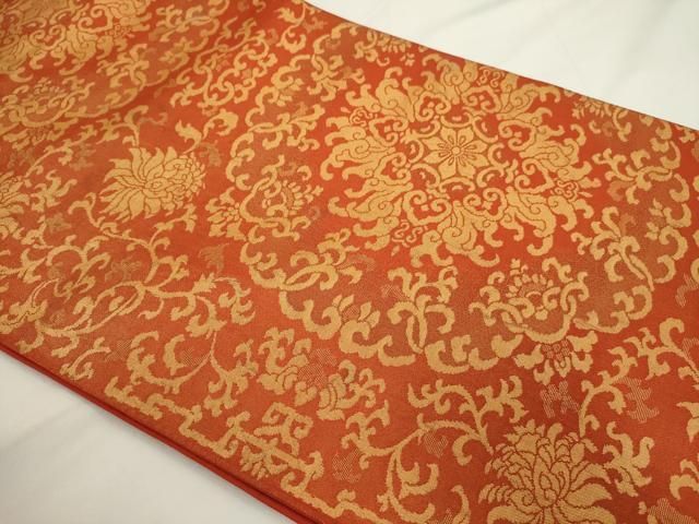 平和屋着物◎六通柄袋帯　花唐草文　金糸　正絹　逸品　AABN2778ps