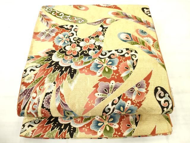 平和屋着物◎六通柄袋帯　鳳凰花文　金糸　正絹　逸品　AABN2804ps