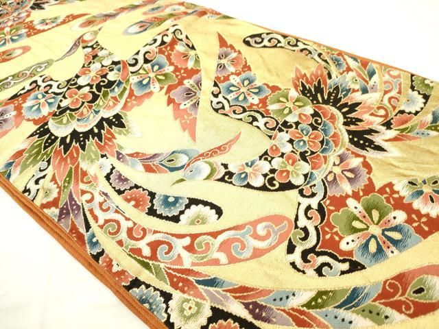 平和屋着物◎六通柄袋帯　鳳凰花文　金糸　正絹　逸品　AABN2804ps
