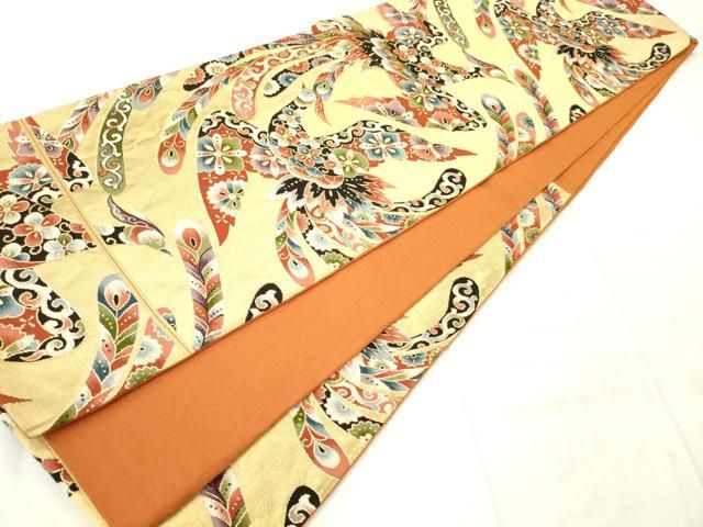 平和屋着物◎六通柄袋帯　鳳凰花文　金糸　正絹　逸品　AABN2804ps