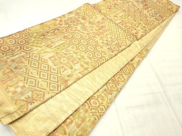 平和屋着物◎佐賀錦　六通柄袋帯　亀甲花文　金糸　正絹　逸品　AABN2805ps