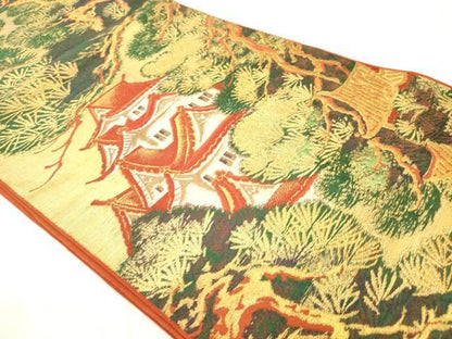 平和屋着物◎六通柄　京本袋帯　風景松文　金糸　正絹　逸品　AABN2810ps