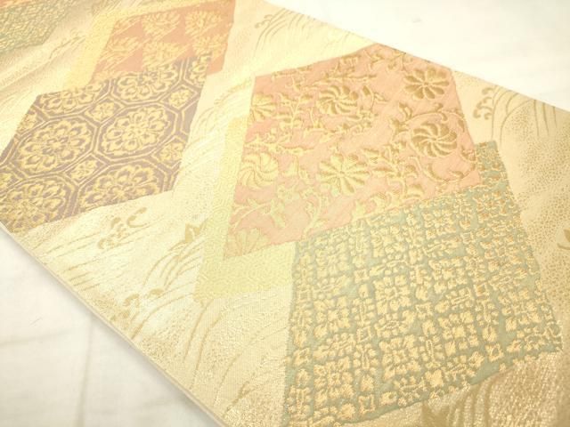 平和屋着物◎六通柄袋帯　花菱文　金糸　正絹　逸品　AABN2813ps