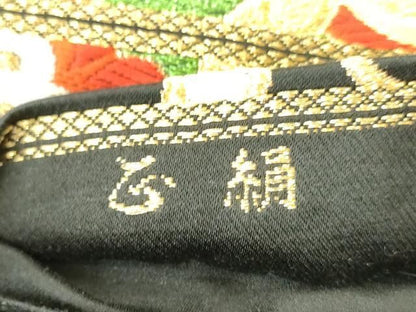 平和屋着物◎六通柄袋帯　唐織　舞蝶文　黒地　金銀糸　正絹　逸品　AABN2821ps