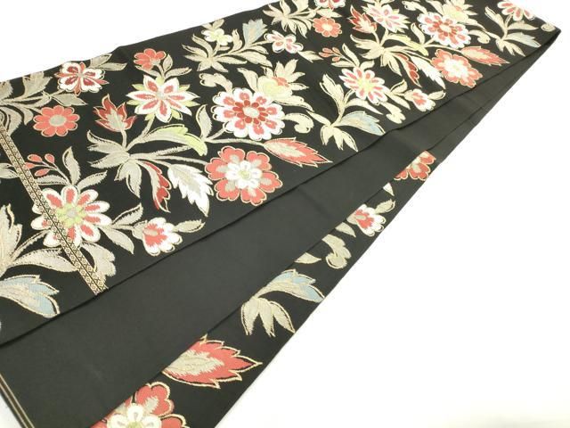 平和屋着物◎六通柄　本袋帯　草花文　黒地　金銀糸　AABN2823ps
