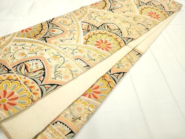 平和屋着物◎六通柄袋帯　更紗花文　金銀糸　正絹　逸品　AABN2824ps