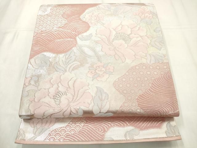 平和屋着物◎六通柄袋帯　流水花文　金糸　正絹　逸品　AABN2828ps