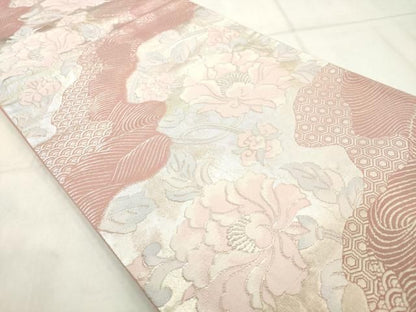 平和屋着物◎六通柄袋帯　流水花文　金糸　正絹　逸品　AABN2828ps
