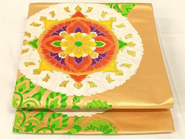 平和屋着物◎六通柄袋帯　唐織　花丸文　金糸　正絹　逸品　AABN2842dk