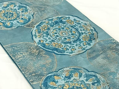 平和屋着物◎六通柄袋帯　花鳥絵皿文　金銀糸　正絹　逸品　AABN2858dk