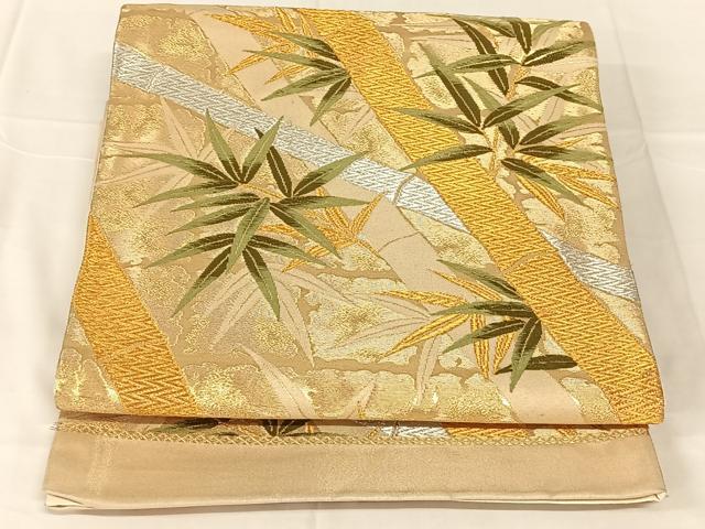 平和屋着物◎六通柄袋帯　唐織　笹竹文　金糸　正絹　逸品　AABN2859dk
