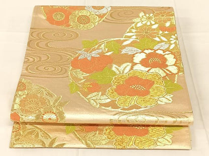 平和屋着物◎六通柄袋帯　花丸文　金銀糸　正絹　逸品　AABN2868dk