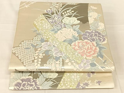 平和屋着物◎六通柄袋帯　唐織　京どんす　草花文　プラチナ箔二重織　正絹　逸品　AABN2875dk