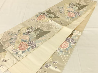 平和屋着物◎六通柄袋帯　唐織　京どんす　草花文　プラチナ箔二重織　正絹　逸品　AABN2875dk